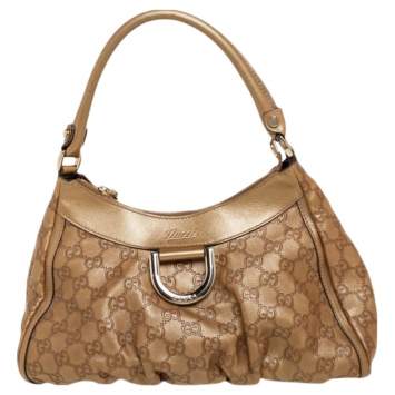 Pre Owned Gucci Gold Guccissima Leather Medium D-Ring Hobo