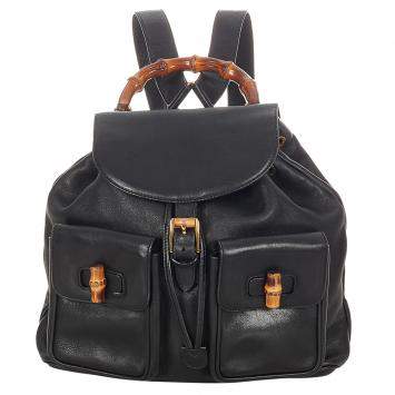 Pre Owned Gucci Black Leather Bamboo Backpack