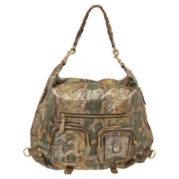 Pre Owned Gucci Beige/Green Python Large Darwin Convertible Backpack