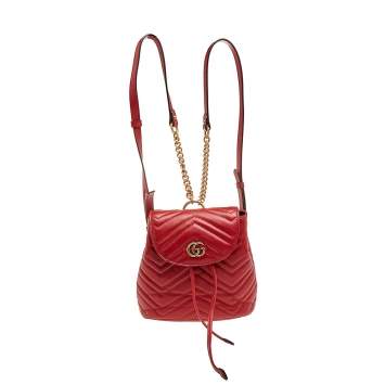 Pre Owned Gucci Red Quilted Leather GG Marmont Backpack