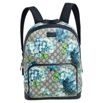Pre Owned Gucci Beige/Blue GG Blooms Supreme Canvas and Leather Backpack
