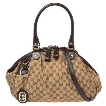 Pre Owned Gucci Beige/Brown GG Canvas and Leather Medium Sukey Boston Bag