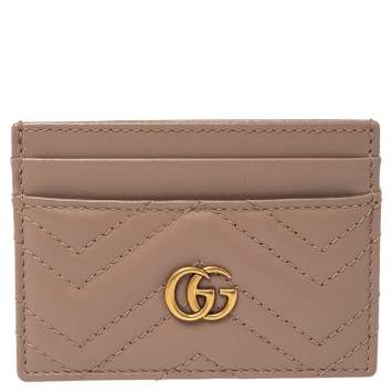 Pre Owned Gucci Beige Matelasse Leather GG Marmont Card Holder