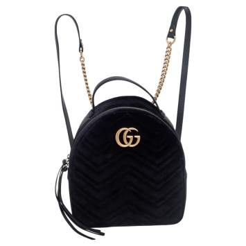 Pre Owned Gucci Black Matelasse Velvet GG Marmont Backpack