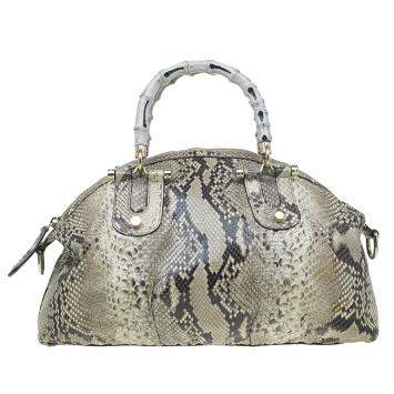 Pre Owned Gucci Beige Python Pop Bamboo Top Handle Bag