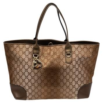 Pre Owned Gucci Ombre Metallic Brown GG Canvas And Leather Medium Charms Embellished Heart Bit Tote