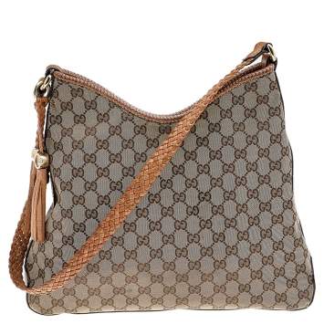 Pre Owned Gucci Beige/Brown GG Canvas and Leather Medium Marrakech Hobo