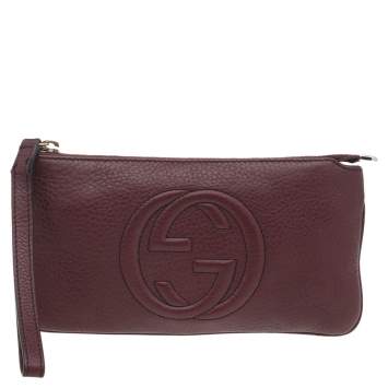 Pre Owned Gucci Burgundy Leather Soho Wristlet Clutch