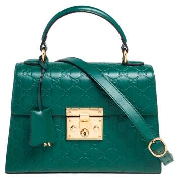 Pre Owned Gucci Green Guccissima Leather Small Padlock Top Handle Bag