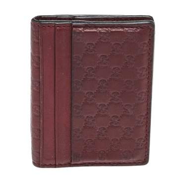 Pre Owned Gucci Burgundy Microguccissima Leather Bifold Card Holder
