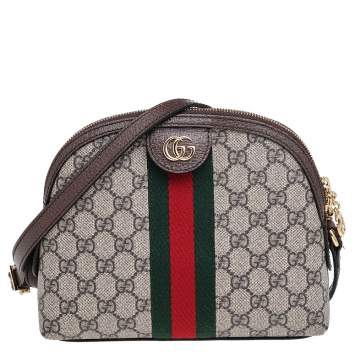 Pre Owned Gucci Beige/Ebony GG Supreme Coated Canvas And Leather Small Ophidia Shoulder Bag
