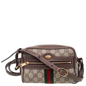 Pre Owned Gucci Beige/Ebony GG Supreme Coated Canvas And Leather Mini Ophidia Crossbody Bag