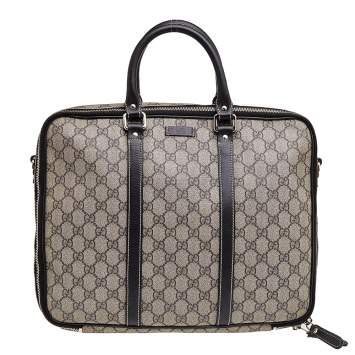 Pre Owned Gucci Beige-Ebony GG Supreme Coated Canvas And Leather Briefcase
