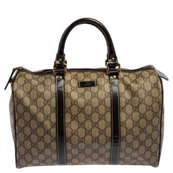 Pre Owned Gucci Beige/Brown GG Supreme Canvas And Leather Medium Joy Boston Bag