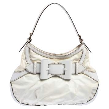 Pre Owned Gucci White Coated Canvas and Leather Medium Queen Hobo