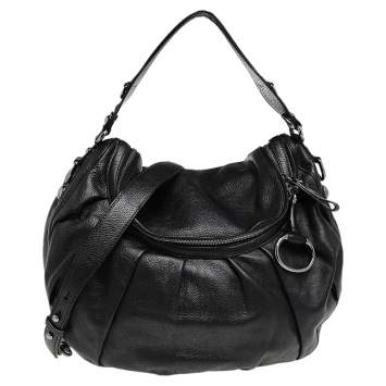 Pre Owned Gucci Black Leather Medium Icon Bit Convertible Hobo