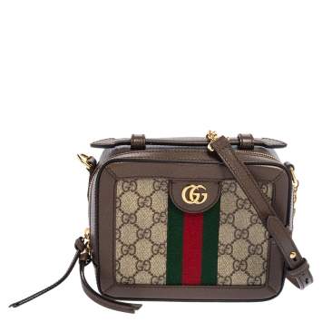 Pre Owned Gucci Beige/Ebony GG Supreme Canvas and Leather Mini Ophidia Shoulder Bag