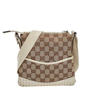 مملوكة مسبقًا Gucci Beige/White GG Signature Canvas And Perforated Leather Messenger Bag