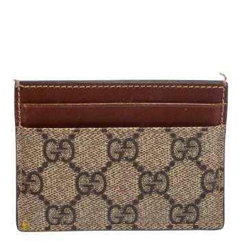 Pre Owned Gucci Beige/Brown GG Supreme Canvas Card Holder