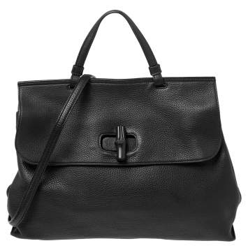 Pre Owned Gucci Black Leather Large Bamboo Daily Top Handle Bag
