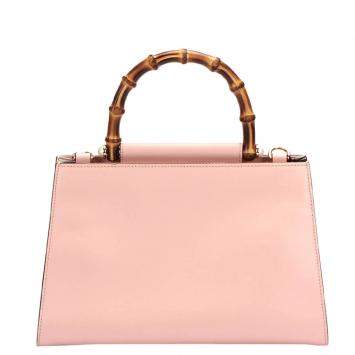 Pre Owned Gucci Pink Calfskin Leather Bamboo Nymphaea Medium Shoulder Bag