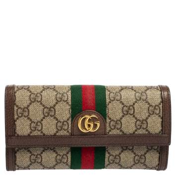 Pre Owned Gucci Brown/Beige GG Supreme Canvas and Leather Ophidia Continental Wallet 