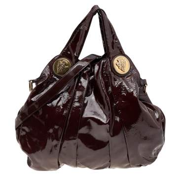 Pre Owned Gucci Burgundy Patent Leather Large Hysteria Tote
