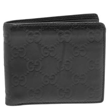 Pre Owned Gucci Black Guccissima Leather Bifold Wallet