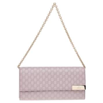 Pre Owned Gucci Lilac Microguccissima Leather Wallet on Chain