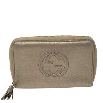 Pre Owned Gucci Metallic Gold Leather Soho Zip Around Wallet