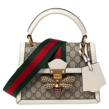مملوكة مسبقًا Gucci Beige/White Supreme Canvas And Leather Small Queen Margaret Top Handle Bag