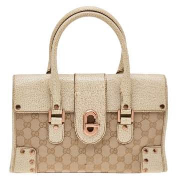 Pre Owned Gucci Beige/Cream GG Canvas And Leather Turnlock Shoulder Bag