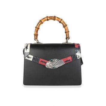 Pre Owned Gucci Black Calfskin Leather Elaphe Lilith Small Bamboo Top Handle Bag