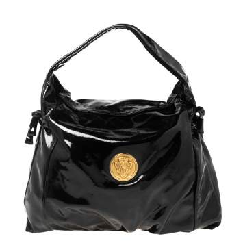Pre Owned Gucci Black Patent Leather Hysteria Hobo