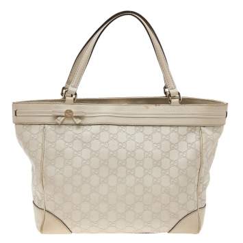Pre Owned Gucci Light Beige Guccissima Leather Medium Mayfair Bow Tote
