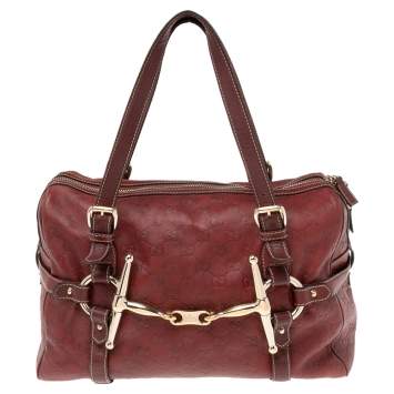 Pre Owned Gucci Red Guccissima Leather 85th Anniversary Medium Boston Bag
