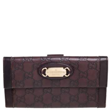 Pre Owned Gucci Brown Guccissima Leather Flap Continental Wallet