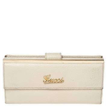 Pre Owned Gucci Cream Leather Continental Wallet
