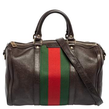 Pre Owned Gucci Brown Leather Medium Vintage Web Joy Boston Bag