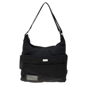 Pre Owned Gucci Black Nylon and Leather Hobo