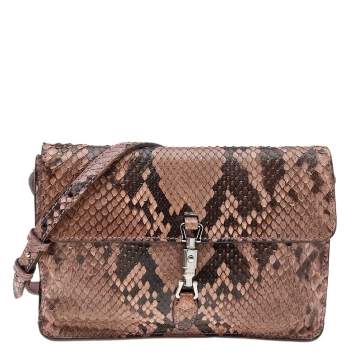 Pre Owned Gucci Beige/Dark Brown Python Leather Jackie Crossbody Bag