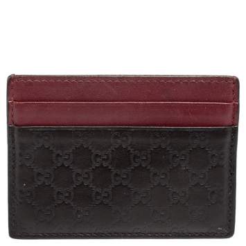 Pre Owned Gucci Red/Black Microguccissima Leather Card Holder