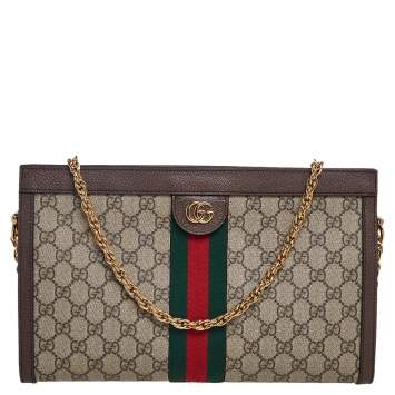 Pre Owned Gucci Beige/Ebony GG Supreme Canvas and Leather Medium Ophidia Shoulder Bag