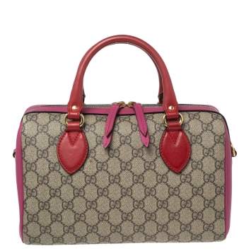 Pre Owned Gucci Multicolor GG Supreme Canvas And Leather Small Boston Bag