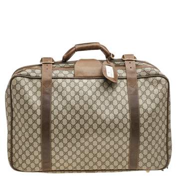 Pre Owned Gucci Beige/Brown GG Supreme Canvas And Leather Vintage Suitcase