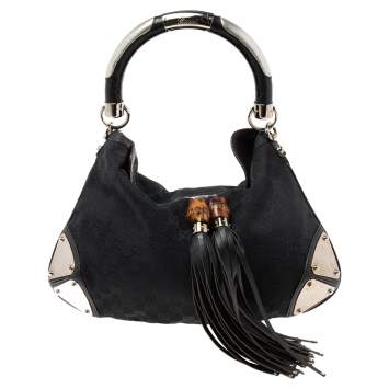 Pre Owned Gucci Black GG Canvas and Leather Medium Babouska Indy Hobo