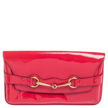 Pre Owned Gucci Pink Patent Leather Bright Bit Clutch