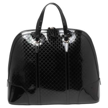 Pre Owned Gucci Black Microguccissima Patent Leather Large Nice Top Handle Bag