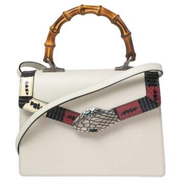 Pre Owned Gucci Cream Leather and Snakeskin Small Lilith Top Handle Bag