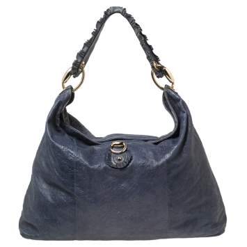 Pre Owned Gucci Blue Leather Sabrina Large Hobo Bag